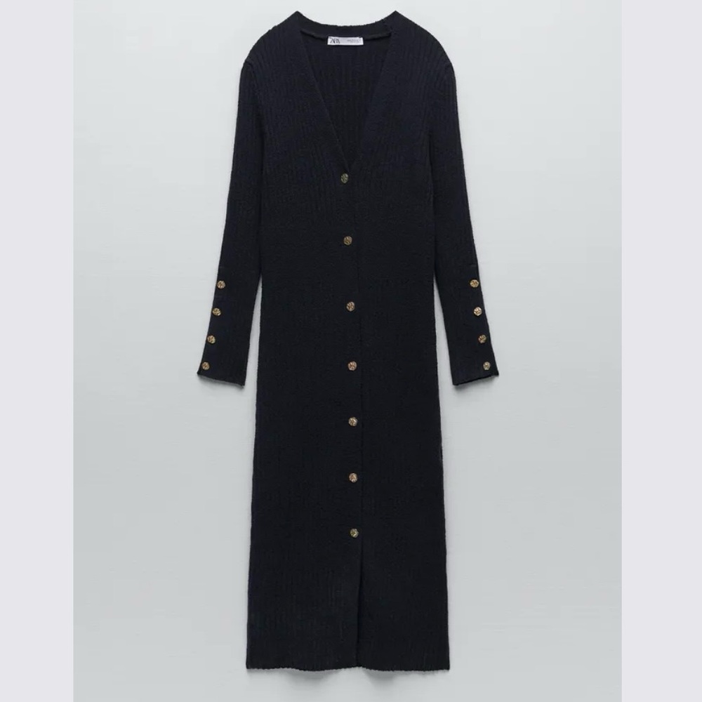 ZARA - GOLD BUTTON RIBBED KNIT DRESS | Size S